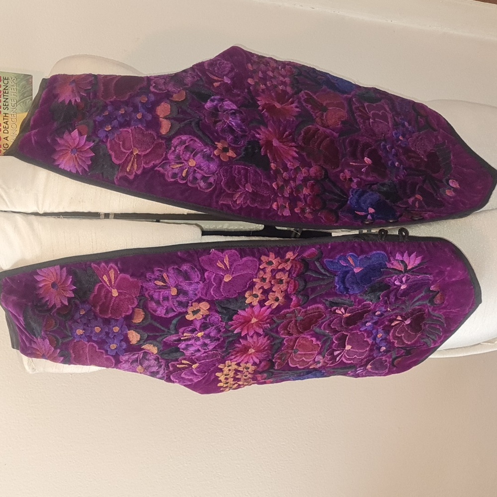 Floral Embroidered Velvet Vest - Purple XL